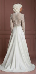 Hijab Bridal Wedding Dress With Button Back Modest Style Muslim