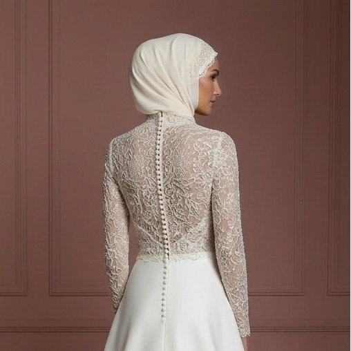 Hijab Bridal Wedding Dress With Button Back Modest Style Muslim
