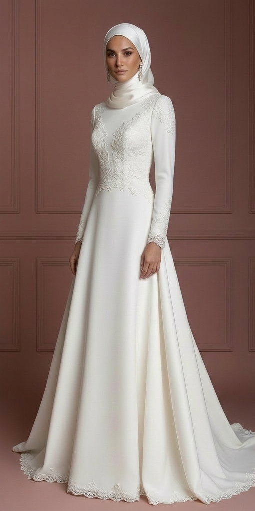 Hijab Bridal Wedding Dress With Elegant Back Detail Muslim