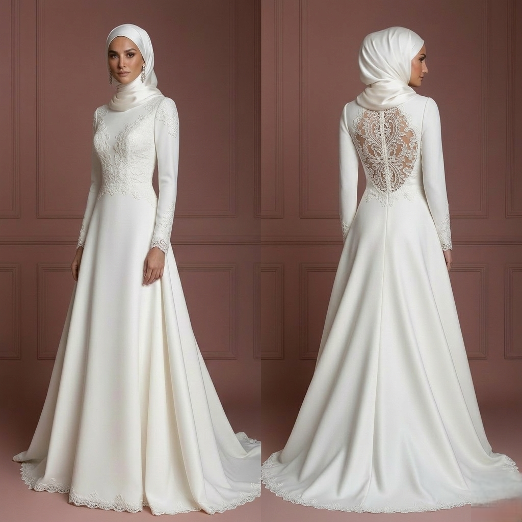 Hijab Bridal Wedding Dress With Elegant Back Detail Muslim
