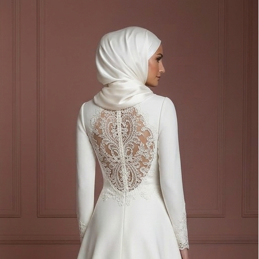 Hijab Bridal Wedding Dress With Elegant Back Detail Muslim