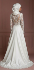 Hijab Bridal Wedding Dress With Lace Embroidery Modest Style Muslim
