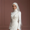 Hijab Bridal Wedding Dress With Satin Draped Bodice Muslim