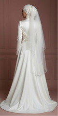 Hijab Bridal Wedding Dress With Satin Draped Bodice Muslim