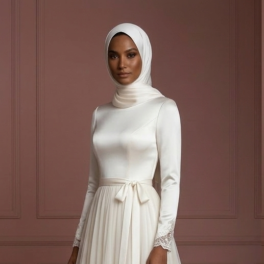 Hijab Bridal Wedding Dress With Soft Flowing Skirt Muslim