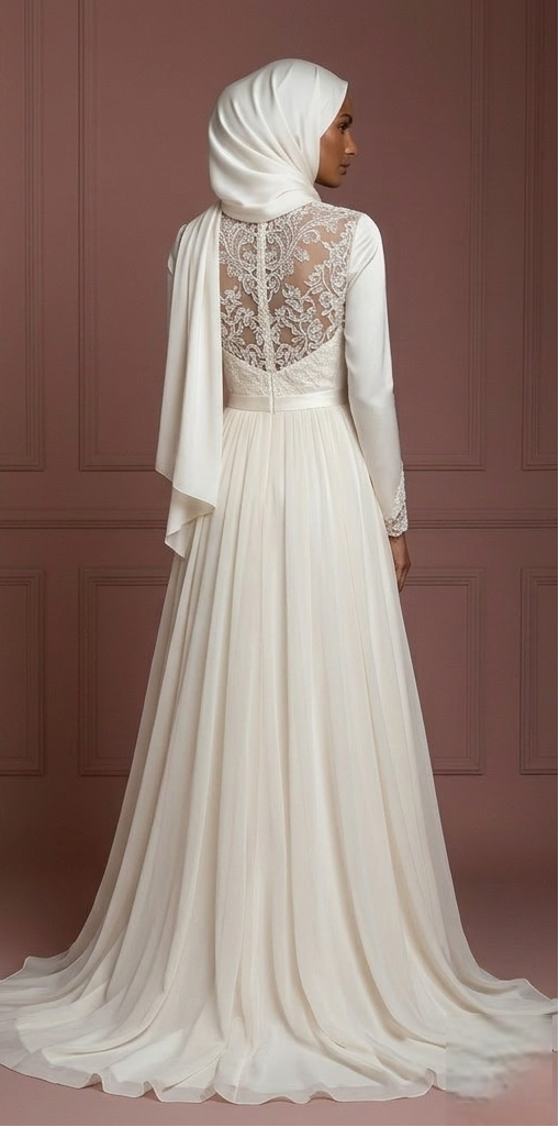 Hijab Bridal Wedding Dress With Soft Flowing Skirt Muslim