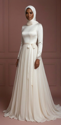 Hijab Bridal Wedding Dress With Soft Flowing Skirt Muslim