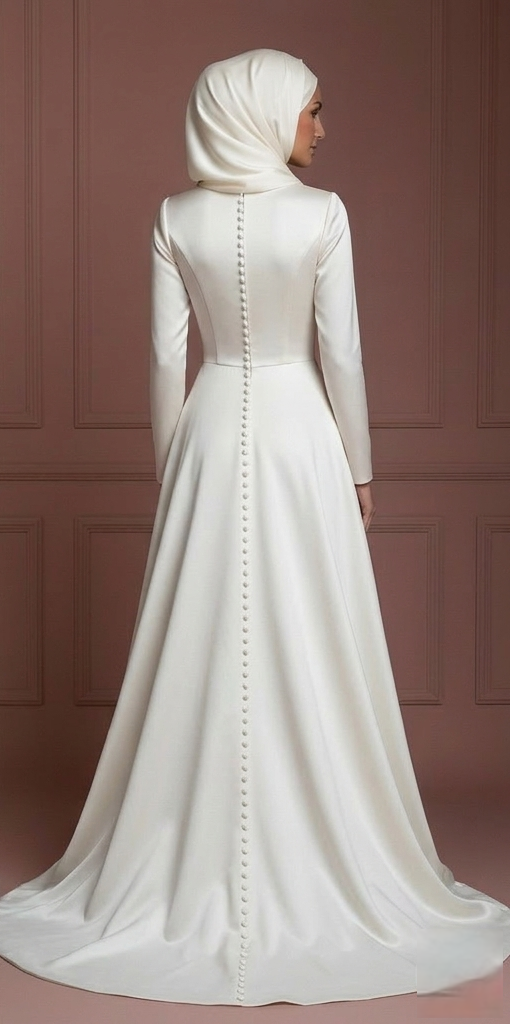 Hijab Bridal Wedding Dress With Square Neck Modest Style Muslim