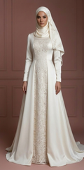 Hijab Bridal Wedding Dress With Square Neck Modest Style Muslim