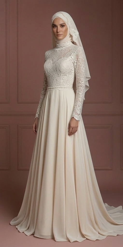 Hijab Bridal Gown Elegant Islamic Wedding Dress Look Muslim