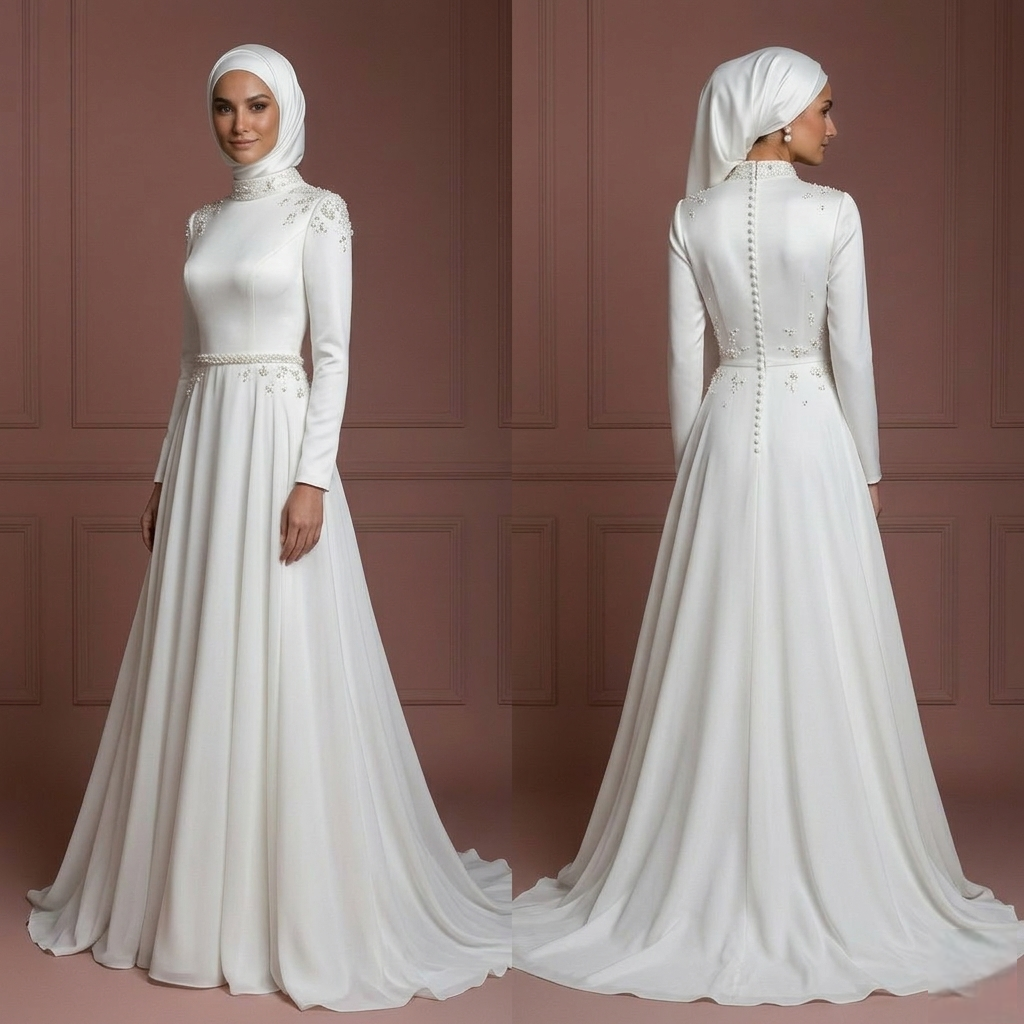 Hijab Bridal Gown For Beach Wedding Dress Modest Style Muslim