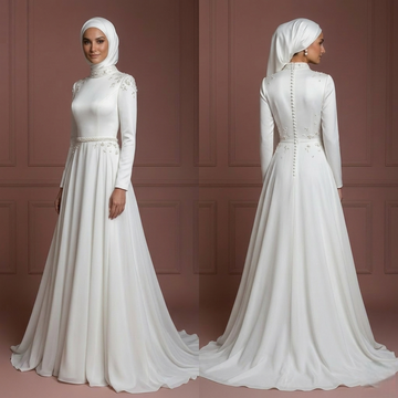 Hijab Bridal Gown For Beach Wedding Dress Modest Style Muslim