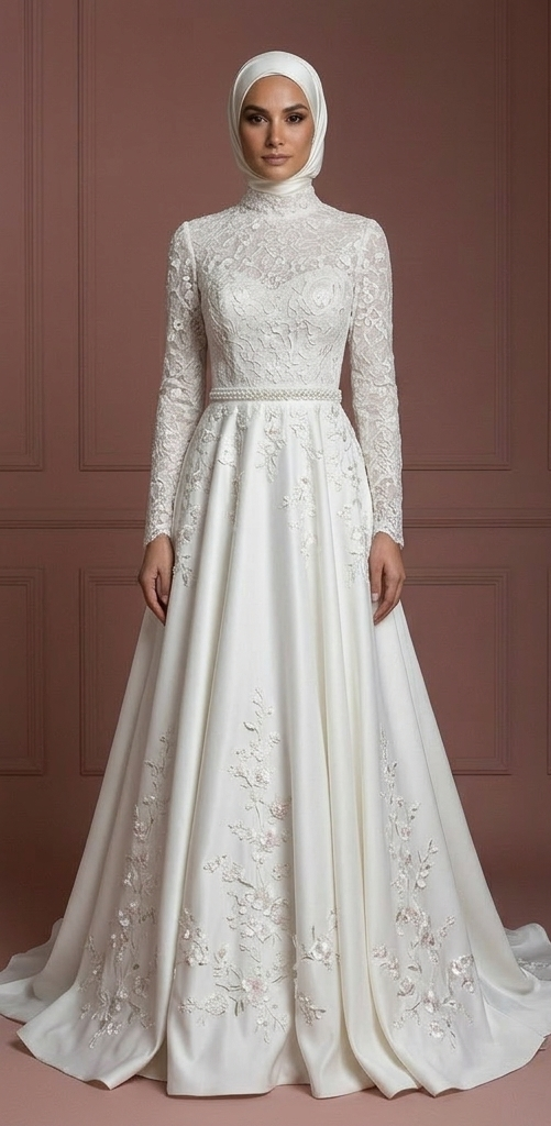 Hijab Bridal Gown For Spring Wedding Dress Floral Style Muslim