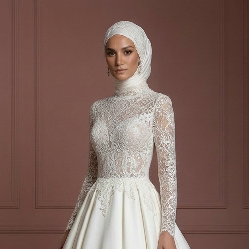 Hijab Bridal Gown Princess Ball Style Modest Wedding Dress Muslim