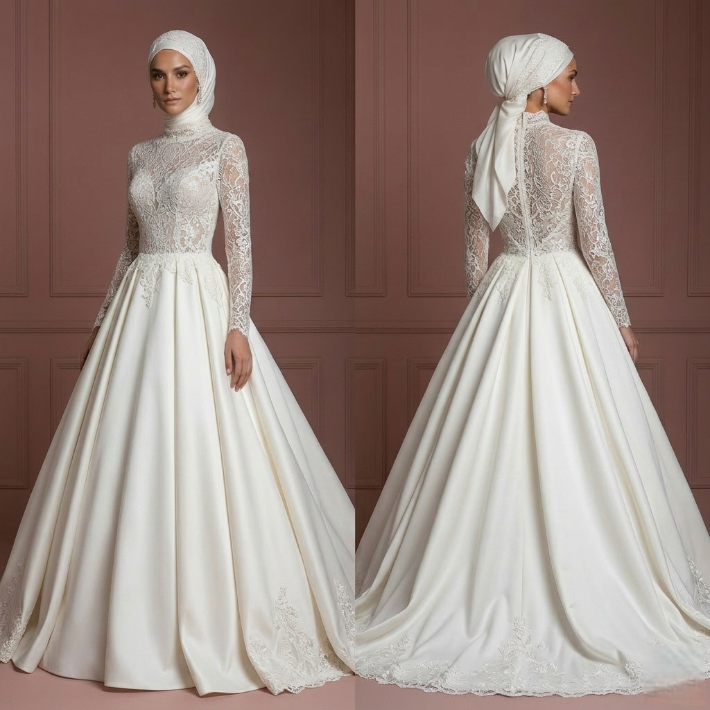 Hijab Bridal Gown Princess Ball Style Modest Wedding Dress Muslim