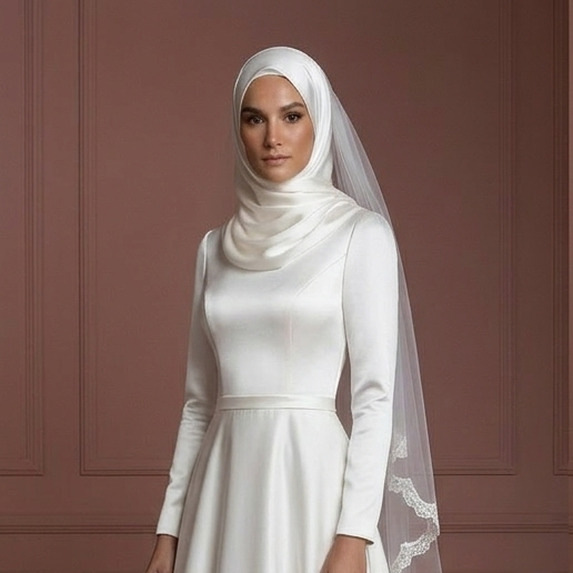 Hijab Bridal Gown Satin Long Sleeve Modest Bridal Wear Muslim Wedding Dress