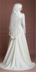 Hijab Bridal Gown Satin Long Sleeve Modest Bridal Wear Muslim Wedding Dress