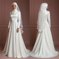 Hijab Bridal Gown Satin Long Sleeve Modest Bridal Wear Muslim Wedding Dress