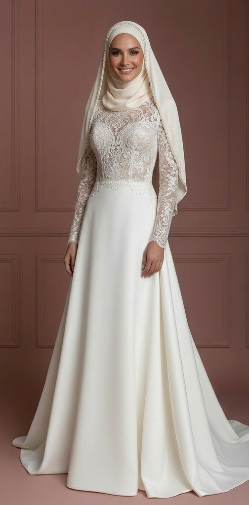 Hijab Bridal Gown With Feminine Modest Design Wedding Dress Muslim