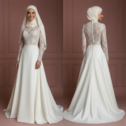 Hijab Bridal Gown With Feminine Modest Design Wedding Dress Muslim