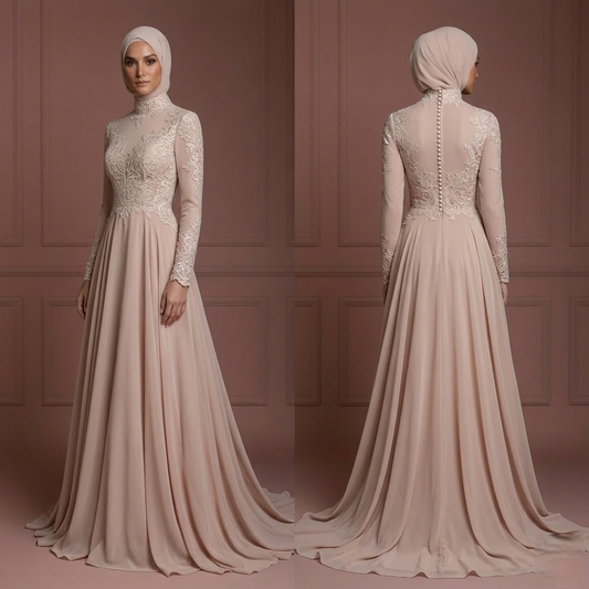 Hijab Bridal Gown With Flowing Chiffon Fabric Wedding Dress Muslim