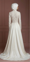 Hijab Bridal Gown With High Neck Coverage Style Wedding Dress Muslim