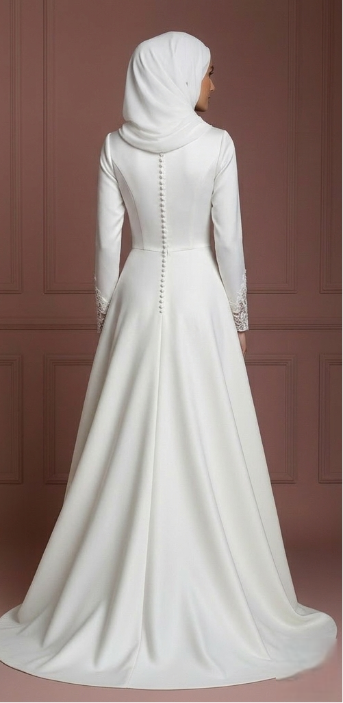 Hijab Bridal Gown With Modest Sleeve Coverage Wedding Dress Muslim