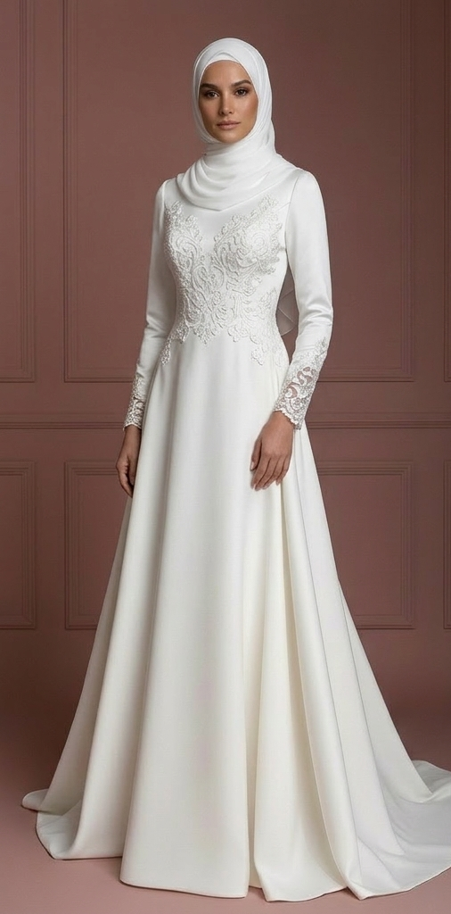 Hijab Bridal Gown With Modest Sleeve Coverage Wedding Dress Muslim