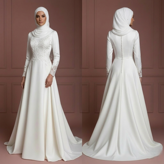 Hijab Bridal Gown With Modest Sleeve Coverage Wedding Dress Muslim