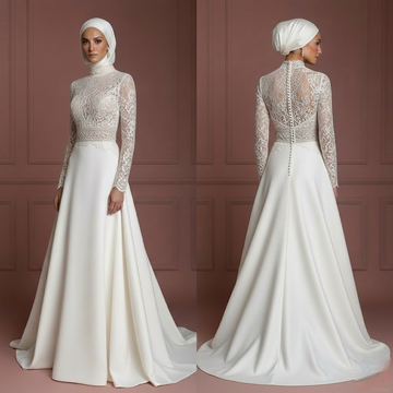Hijab Bridal Gown With Structured Waist Support Muslim Wedding Dress