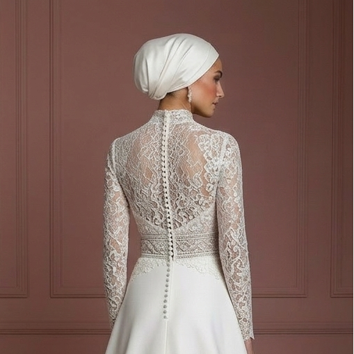 Hijab Bridal Gown With Structured Waist Support Muslim Wedding Dress
