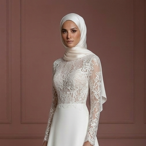 Hijab Bridal Weddding Dress With Romantic Lace Style Muslim