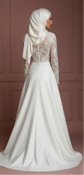 Hijab Bridal Weddding Dress With Romantic Lace Style Muslim
