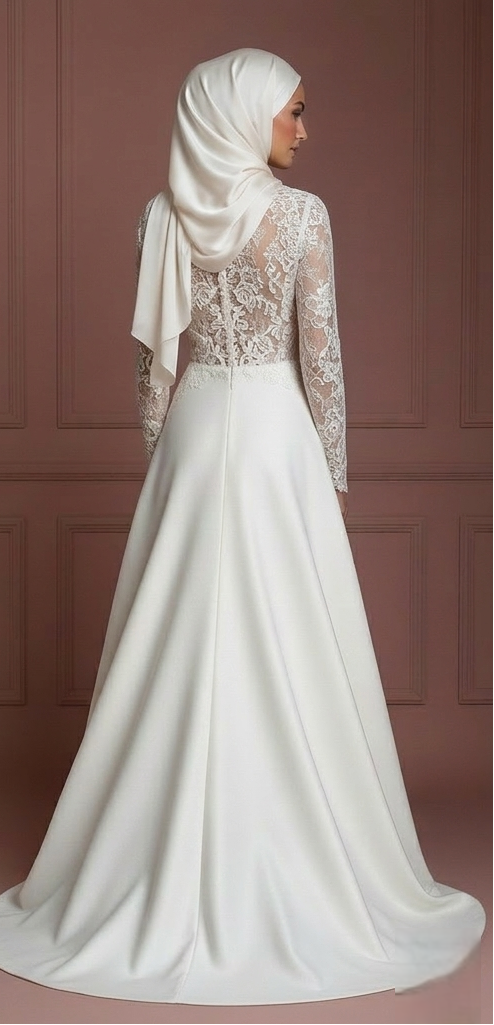 Hijab Bridal Weddding Dress With Romantic Lace Style Muslim