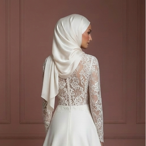 Hijab Bridal Weddding Dress With Romantic Lace Style Muslim