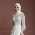 Hijab Bridal Wedding Dress With Long Elegant Train Muslim