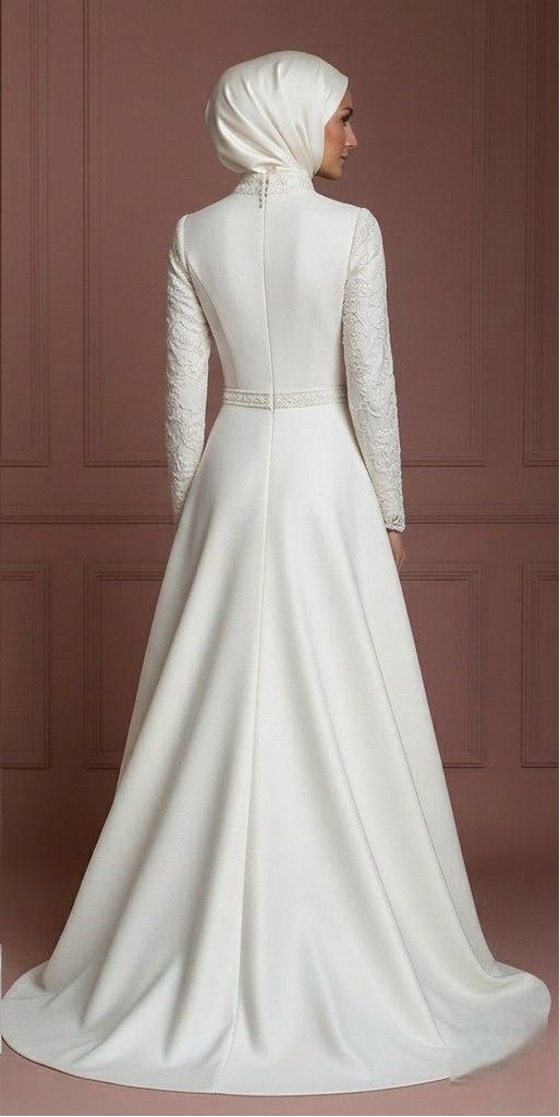 Hijab Wedding Dress A-Line Modest Bridal Style Muslim