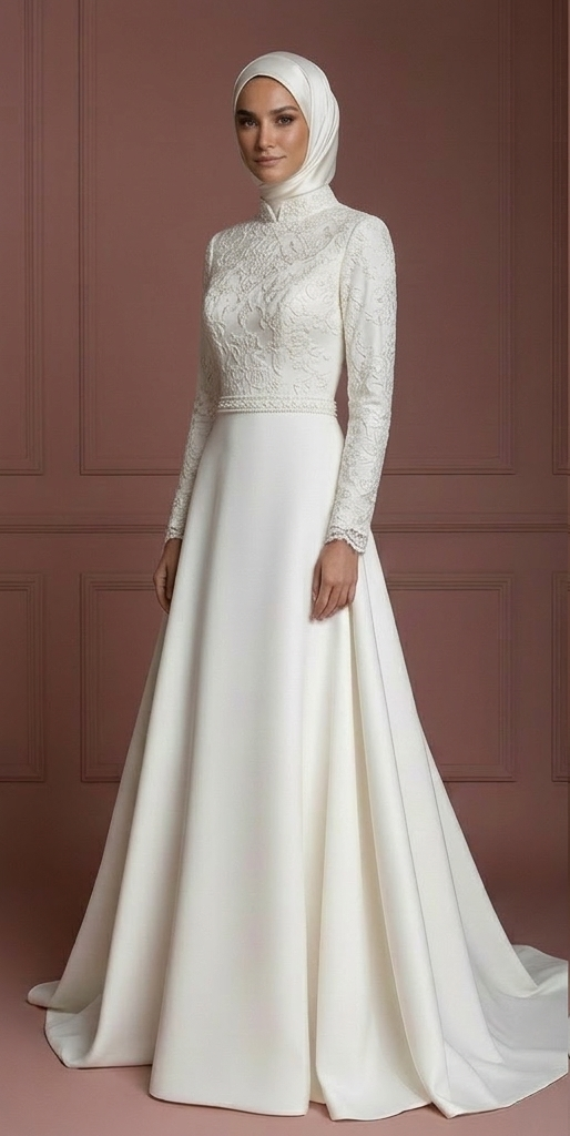 Hijab Wedding Dress A-Line Modest Bridal Style Muslim
