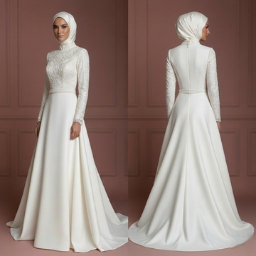 Hijab Wedding Dress A-Line Modest Bridal Style Muslim