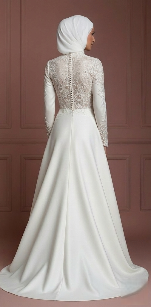 Hijab Wedding Dress Classic Modest Bridal Gown Muslim