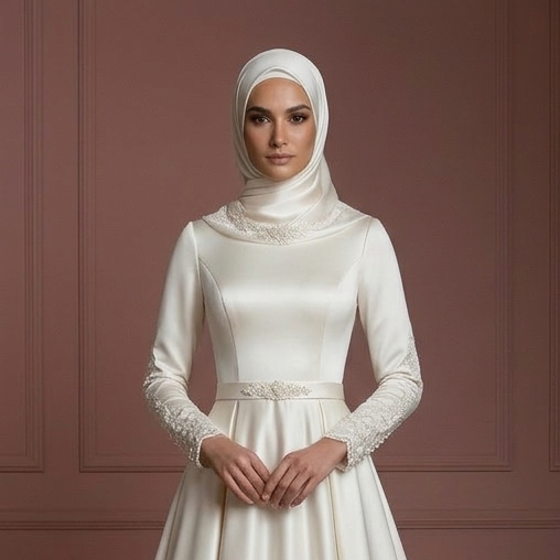 Hijab Wedding Dress For Winter Wedding Satin Style Muslim