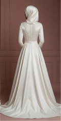 Hijab Wedding Dress For Winter Wedding Satin Style Muslim