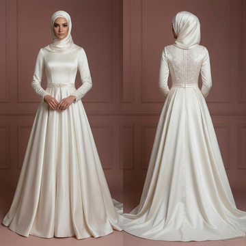 Hijab Wedding Dress For Winter Wedding Satin Style Muslim