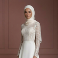 Hijab Wedding Dress Lace Long Sleeve Modest Bridal Muslim