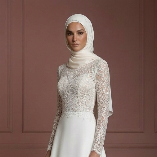 Hijab Wedding Dress Lace Long Sleeve Modest Bridal Muslim