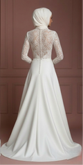 Hijab Wedding Dress Lace Long Sleeve Modest Bridal Muslim