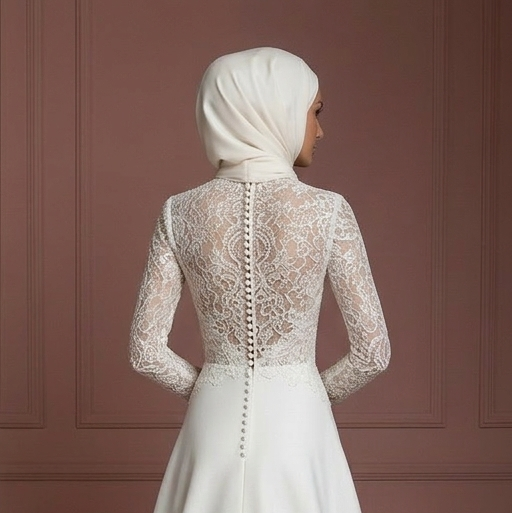 Hijab Wedding Dress Lace Long Sleeve Modest Bridal Muslim