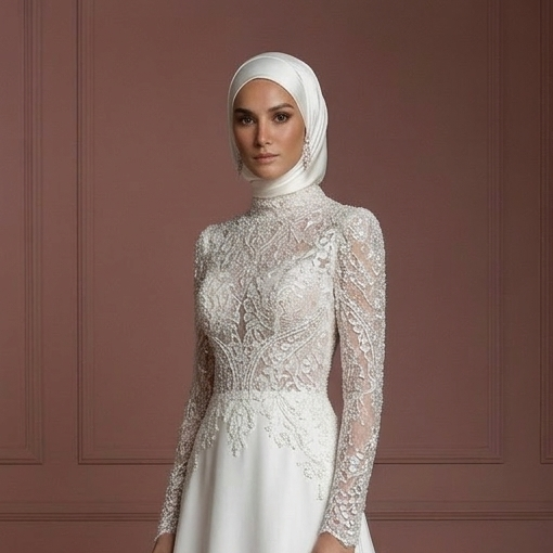 Hijab Wedding Dress With Beaded Lace Luxury Bridal Muslim
