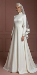 Hijab Wedding Dress With Closed Back Modest Bridal Muslim