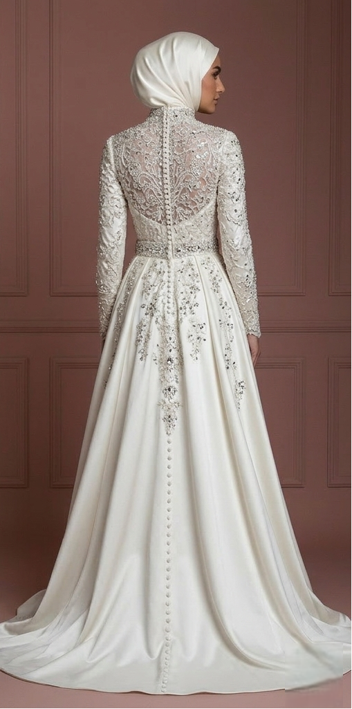 Hijab Wedding Dress With Crystal Embellishment Luxury Muslim